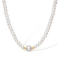 ZHOU LIU FU 周六福 18K/750 Real Yellow Gold Necklace Freshwater Pearl Necklace Natural Charming White Pearl Gold Necklace 40+3CM Wedding Anniversary Birthday Gifts for Women Mom Girls