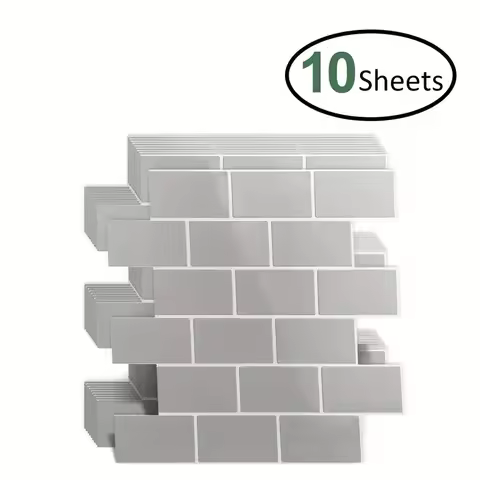 10pcs Self-adhesive Subway Wallpaper 12"x12" Kitchen Anti-splash Wall Tile Stickers For Balcony Sink