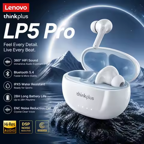 Lenovo 2026 LP5 PRO Wireless Bluetooth 5.4 Earphones TWS HiFi Sound Gaming Earbuds LP5 Pro Sport hea