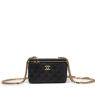Chanel Black Quilted Lambskin Multicolor Buckle Vanity Case Gold Hardware
