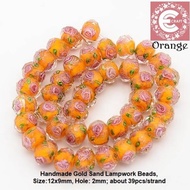 1 STRAND (39 PCS) LAMPWORK GOLDSAND 12X9MM HONG KONG BRACELET MATERIAL