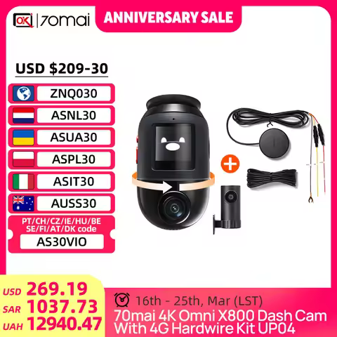 70mai Dash Cam 4K Omni X800 HDR 360° Rotating Dual-Channel Supported 4G Compatible Supercapacitor 70