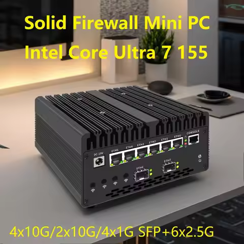 4x/2x 10G SFP Solid Firewall Mini PC Intel Core Ultra 7 155H 6*2.5G i226-V LAN USB4 2xM.2 NVMe Proxm
