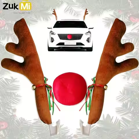 Car Reindeer Antler Kit Nose, Car Reindeer Antlers Christmas for Car Window Roof-Top & Front Grille,