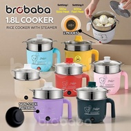 BROBABA1.8L Non Stick Electric Cooker with stainless steel Steamer Instant Noodle Cooker /Cooking Po