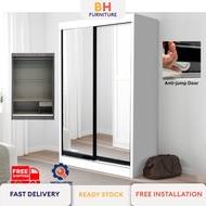 Stylish 2 Sliding Door Wardrobe grey With Mirror 4ft x 6.5ft