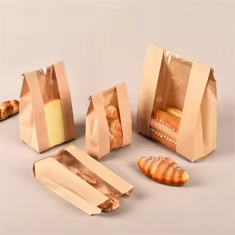 100pcs Kraft Paper Bread Bags for Homemade Bread Bakery Bag with Window