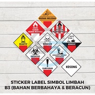 Waste Symbol Label Sticker B3 Hazardous and Toxic Material Sticker 10x10 cm
