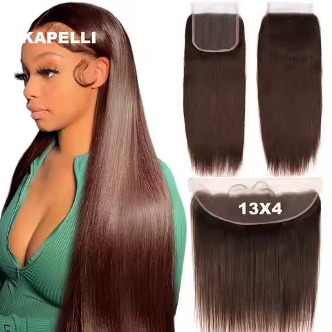 #4 Brown Straight Hair Closure 4X4 13X4 Human Hair Closure with Babyhair 13X4 Frontal Hair Brazilian
