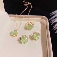 Four-leaf Clover Green Opal Rotatable Set Earrings Four-leaf Clover Necklace Ring Influencer 2023 St
