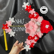 Graduation Hat Decorated with Velvet Flowers, Decorative Graduation Hat, Graduation Gift, Hat Includ