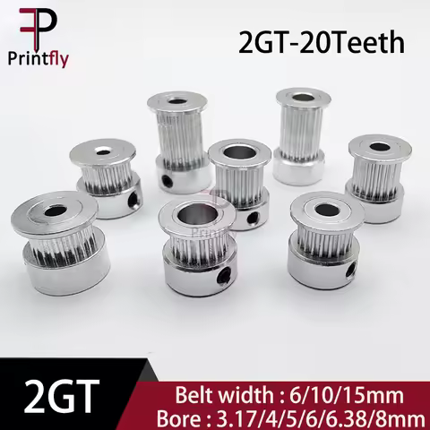 Printfly 2GT 20 Teeth GT2 Timing Pulley 2M Belt Width 6/10/15MM Bore 3.17/4/5/6/6.35/8MM For 2GT For