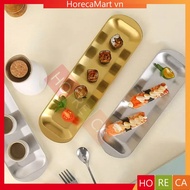 Rectangular stainless steel plate (plate), gold/silver color, food storage, decoration, size 27*8.9c