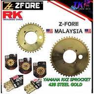 YAMAHA RXZ/Y125ZR/ LC135V1-V8 428 Z-FORE SPROCKET STEEL GOLD & 428 RK ORING CHAIN GOLD KLO