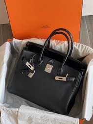 Birkin 30 Touch 黑銀搵深海藍 銀扣 Togo/霧面鱷魚 C stamp