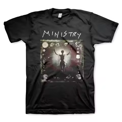 Ministry Industrial Metal Band T-Shirt 220gsm Black Tee Bold MINISTRY Logo Lettering Loose Fit Unise