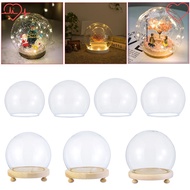 FAVORITEGOODS Glass cloche Plants Fairy Lights Spherical Terrarium Transparent Bottle Glass Vase Wooden base
