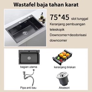 SUS 304 Set Lengkap Kitchen Sink Black  Wastafel Stainless Hitam Wastafel dengan keran mixer yang