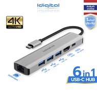 Idigital อะแดปเตอร์ฮับ Type C HUB USB C เป็น USB3.0HDMI 4K1000M RJ45PD100Wชาร์จเร็ว การ์ดรีดเดอร์ SD