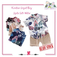Baby boy kid Fashion Leaves printed short sleeve shirt 2 pcs set baju kanak lelaki Daun Corak FB-005