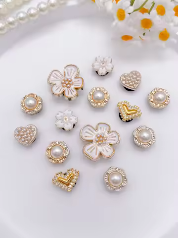 14 Pieces of Beige Pearl Flower Shoes Decoration DIY Casual Accessories - Fun and Multi-functional P