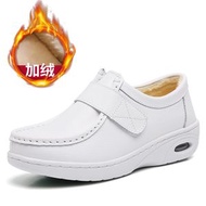 香港護士鞋女裝真皮厚底秋冬款 醫護工作鞋舒適防滑- 白色棉鞋 34