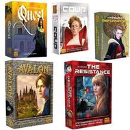 Avalon, Coup: The Resistance, The Resistance Organization, Quest Board Game Cards, Social Reasoning 