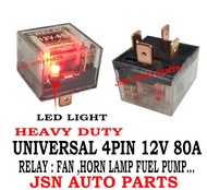 RELAY 4PIN 12V/24V 80A HEAVY DUTY TYPE WITH LED LIGHT SUITABLE FOR ALL CAR LORRY  RELAY HEAD LAMP , HORN LAMP WINDOW