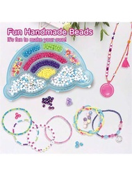 Conjunto de regalo de joyería para niños, Juego de recopilación de cuentas DIY para hacer pulseras, collares y anillos de cuentas arcoíris