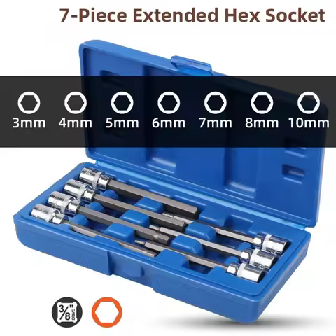 7PCS 3/8 Inch For Impact Driver 12 Points Extended Shaft 12 Points Socket Set For Tight Spaces Auto 