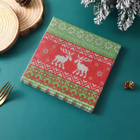 10/20pcs Christmas Party Supplies Elk Lego Patchwork Embroidery Elements Full of Disposable Napkins 
