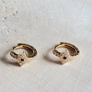 925 純銀鍍 14K 金耳環 ~ 藍眼睛耳環 ~ 滿鑽惡魔眼耳扣耳環