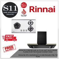 RINNAI RH-C1059-PBR SLEEK &amp; STYLISH MATT BLACK DESIGN PLASMA FILTER TECHNOLOGY CHIMNEY HOOD  +  RINNAI RB-73TS 3 BURNER BUILT-IN HOB STAINLESS STEEL TOP PLATE