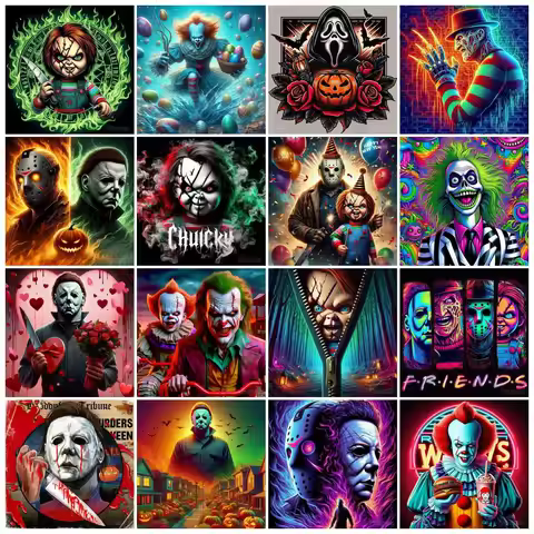 Horror Darkness Film Halloween Michael Myers 5D DIY Diamond Painting It Pennywise Chukcy Dark Art Cr