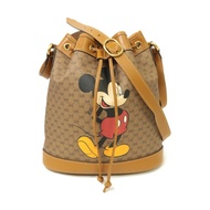 GUCCI 塗層帆布Disney x Gucci Mickey Mouse Shoulder Bag金扣肩背袋棕色