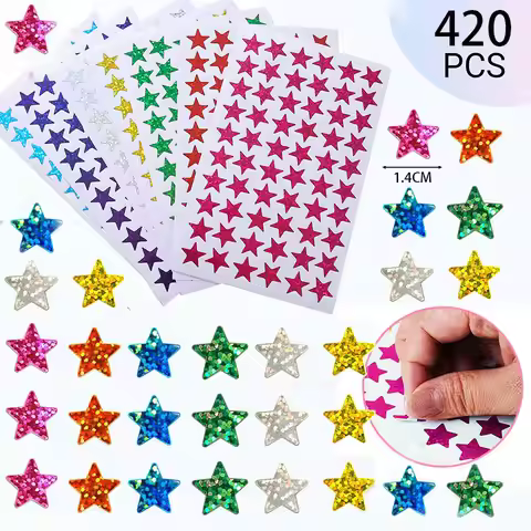 420Pcs Star Stickers Sparkly Holographic Glitter Sticker Kids Rewards For Calendar Students Classroo