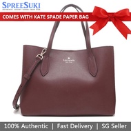 Kate Spade Handbag In Gift Box Crossbody Bag Harper Reifned Grain Leather Satchel Cherry Dark Red # WKR00064