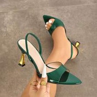 Women's High Heel Shoes, Fashionable Colorblock Stilettos With Soft Mirrored Material, Pointed Toe, 