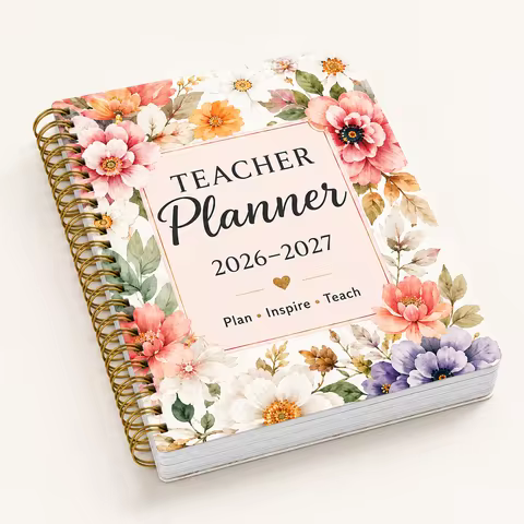Teacher Planner 2026–2027, A5 Floral Spiral Organizer with Lesson Plans, Attendance & Grade Tracker,