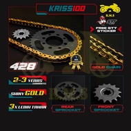 KRISS 100 / CT 100 / MR1 / SM SPORT 110E / FD110 428 Front and Rear Black Sprocket Set with Gold Cha