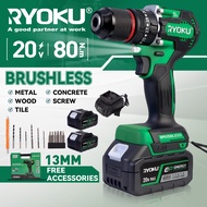 RYOKU 13MM Cordless Impacrt Drill ToolBox Brushless drill With Two Batteries