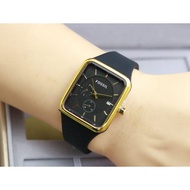 Multicolor Fossil Style Square Dial Analoq Rubber Watch with Acvtive Date for Woman