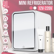 8L Makeup Fridge with LED Light Mirror Mini Portable Cosmetic Storage Refrigerator Cooler&amp;Warmer Freezer for Home Car