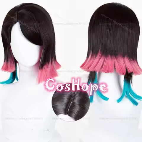 Enmu Dream Cosplay Wig 42cm Short Black Pink Blue Mixed Wig Anime Heat Resistant Synthetic Wigs for 