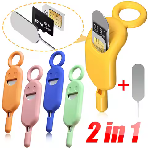 2 IN 1 Anti-Lost Sim Card Eject Pin Needle with Storage Case Mobile Phone SIMCard Protector Holder E