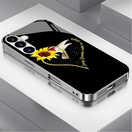 Sunflower Luxury Plated Frame Glass Phone Case For Samsung Galaxy S22 S23 S24 S25 Ultra A22 A23 A25 