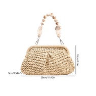 Women Straw Crossbody Bag Clutch Purse Weaving Shoulder Bag Versatile Small Beading Handbag Rattan B
