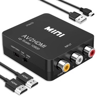 RCA to HDMI Converter, RCA to HDMI Adapter, 1080P Mini RCA Composite CVBS AV to HDMI Video Audio Con