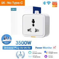Wifi Smart Socket UK Universal Type-C Plug Tuya Power Monitor 16A Universal Plug sokongan App kawala