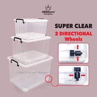 Abbaware Clear Storage Box Transparent (30L/50L/80L) Kotak Simpanan roda/Storage Box with wheels/ St